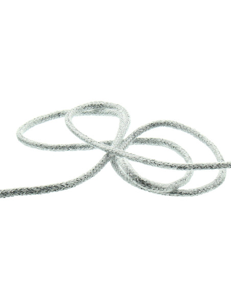 Cordão lurex 2 mm - Branco e prata