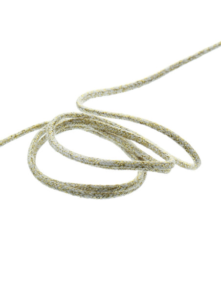 Cordão lurex 5 mm - Branco e dourado