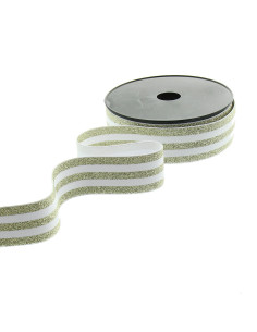 Elástico fantasia lurex listrado branco e dourado 40 mm