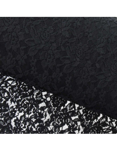 Tecido de renda elástica Glamour - Preto