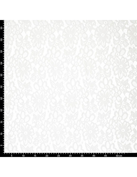 Tecido guipura elástico Bloom - Branco