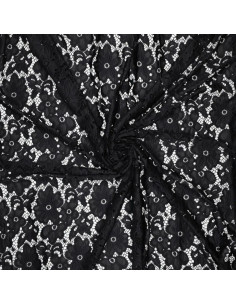 Tecido guipura elástico Bloom - Preto