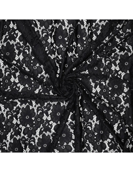 Tecido guipura elástico Bloom - Preto