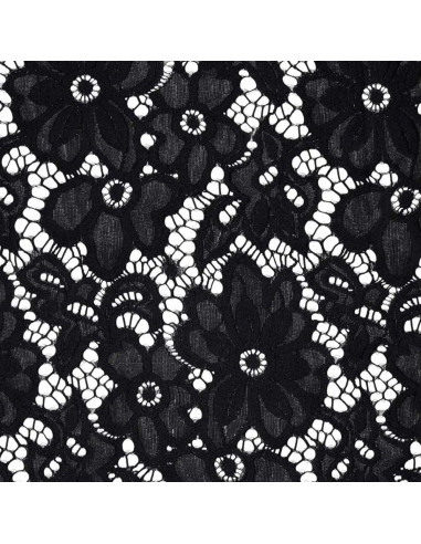Tecido guipura elástico Bloom - Preto