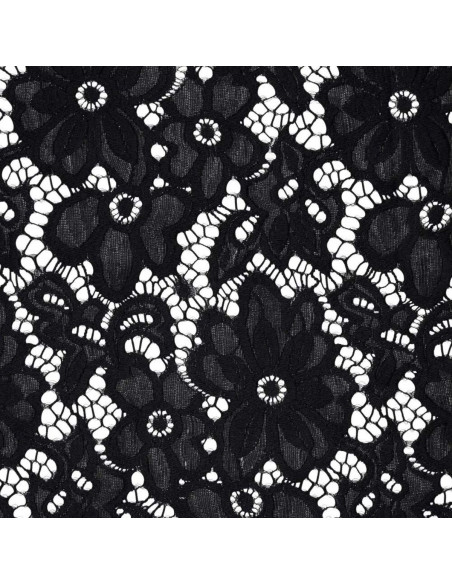 Tecido guipura elástico Bloom - Preto
