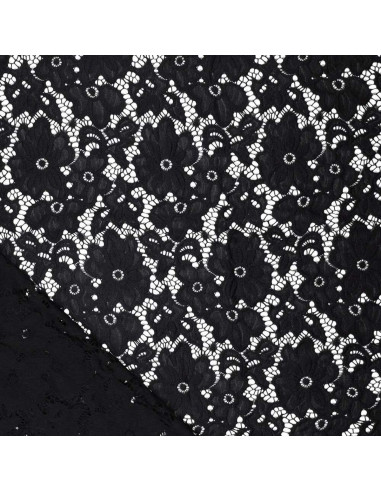 Tecido guipura elástico Bloom - Preto
