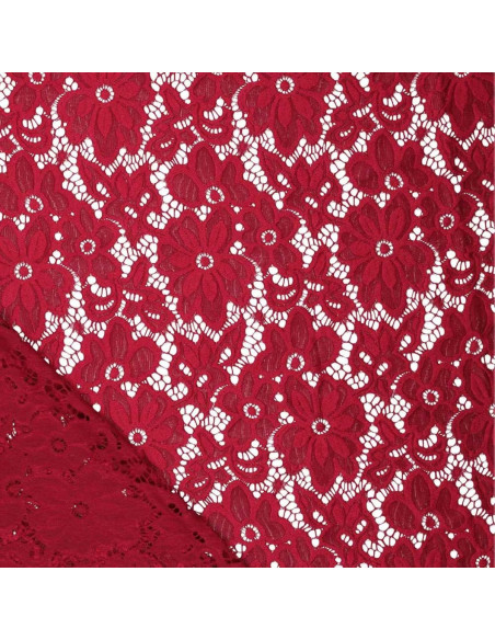 Tecido guipura elástico Bloom - Vermelho