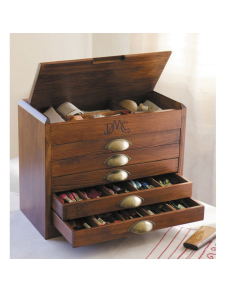 Móvel vintage em madeira DMC com 500 meadas.