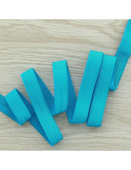 Viés elástico pré-dobrado acetinado 15 mm de largura - Azul turquesa