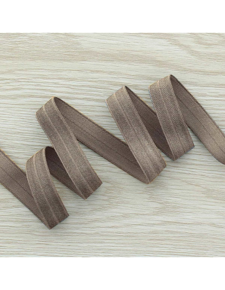 Viés elástico pré-dobrado acetinado 15 mm de largura - Taupe escuro