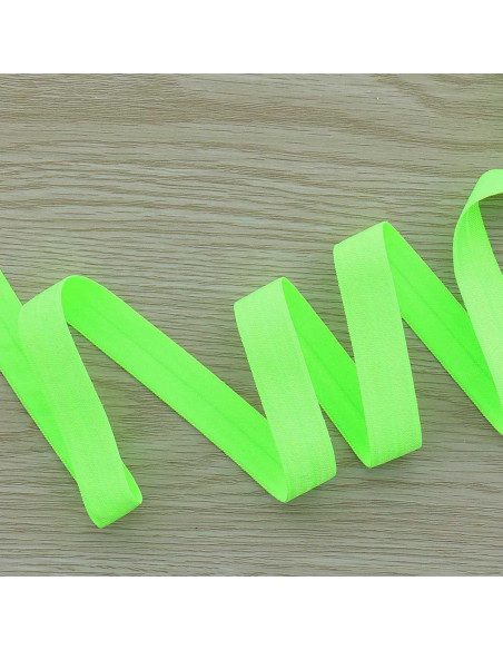 Viés elástico pré-dobrado acetinado 15 mm de largura - Verde fluorescente