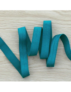 Viés elástico pré-dobrado acetinado 15 mm de largura - Azul petróleo