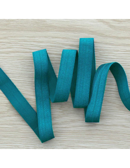 Viés elástico pré-dobrado acetinado 15 mm de largura - Azul petróleo