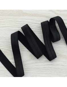 Viés elástico pré-dobrado acetinado 15 mm de largura - Preto