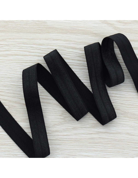 Viés elástico pré-dobrado acetinado 15 mm de largura - Preto