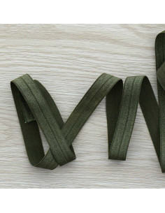 Viés elástico pré-dobrado acetinado 15 mm de largura - Verde camuflado
