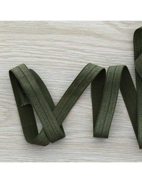 Viés elástico pré-dobrado acetinado 15 mm de largura - Verde camuflado