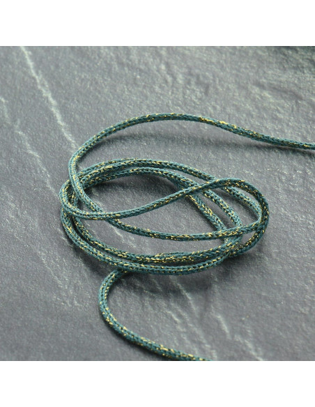 Cordão lurex Saxo 2 mm - Verde sálvia e dourado