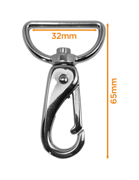 Mosquetão de metal premium - Prata 65 x 32 mm