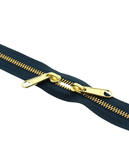Fecho de metal costas a costas para sacos 40 cm - Marinho e dourado