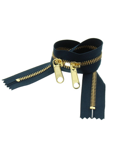 Fecho de metal costas a costas para sacos 40 cm - Marinho e dourado