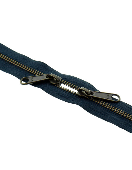 Fecho de metal costas a costas para sacos 40 cm - Marinho e bronze