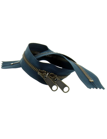 Fecho de metal costas a costas para sacos 40 cm - Marinho e bronze