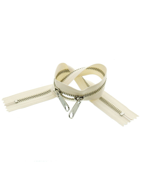 Fecho de metal costas a costas para sacos 40 cm - Cru e prata