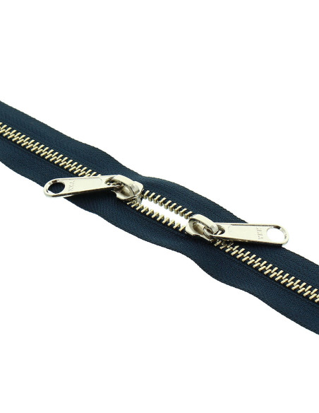 Fecho de metal costas a costas para sacos 40 cm - Marinho e prata
