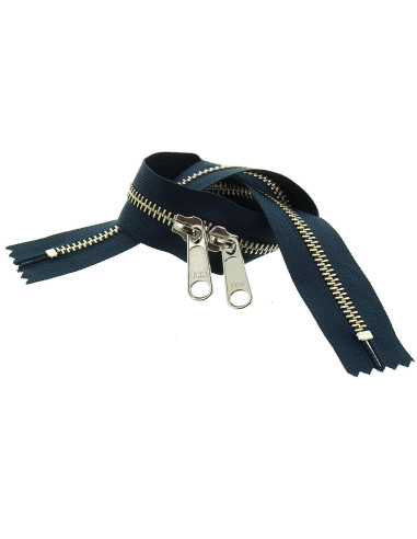 Fecho de metal costas a costas para sacos 40 cm - Marinho e prata