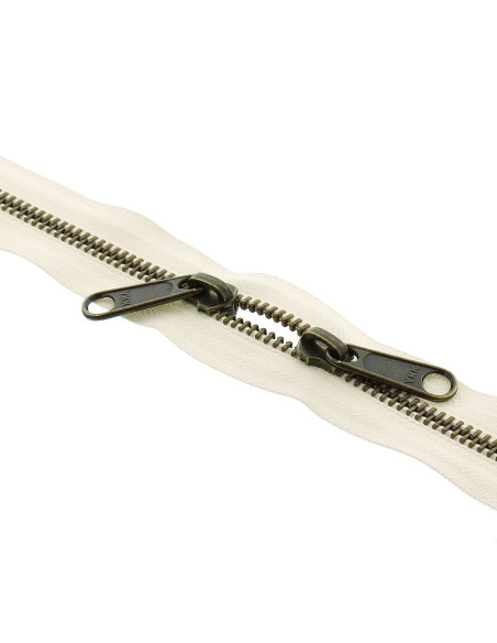Fecho de metal costas a costas para sacos 40 cm - Cru e bronze