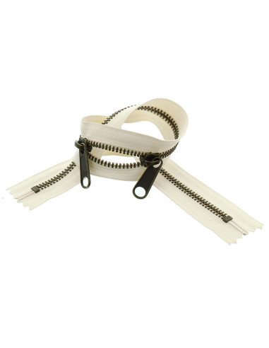 Fecho de metal costas a costas para sacos 40 cm - Cru e bronze