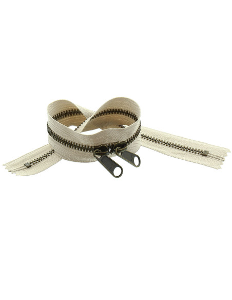 Fecho de metal costas a costas para sacos 40 cm - Bege e bronze
