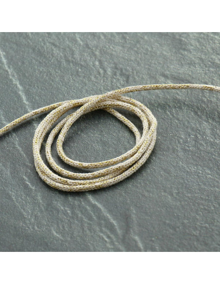 Cordão lurex Saxo 2 mm - Cru e dourado