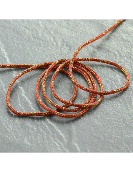 Cordão lurex Saxo 2 mm - terracota e dourado
