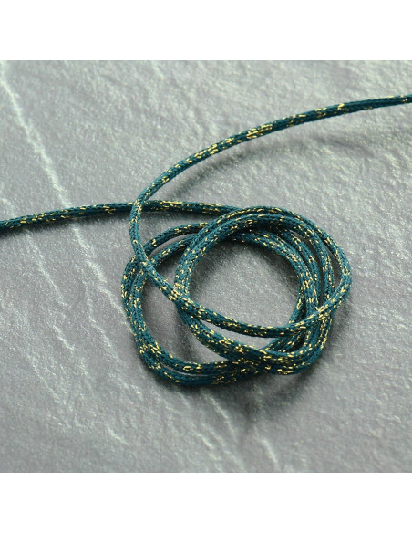 Cordão lurex Saxo 2 mm - Azul petróleo e dourado