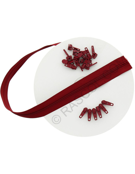 Rolo de 10 metros de fecho de nylon - Vermelho escuro