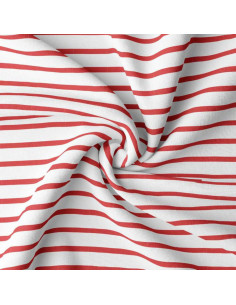 Tecido jersey listrado bretão - Branco e vermelho