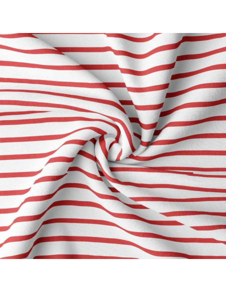 Tecido jersey listrado bretão - Branco e vermelho
