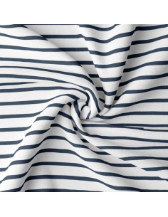 Tecido jersey listrado bretão - Branco e azul