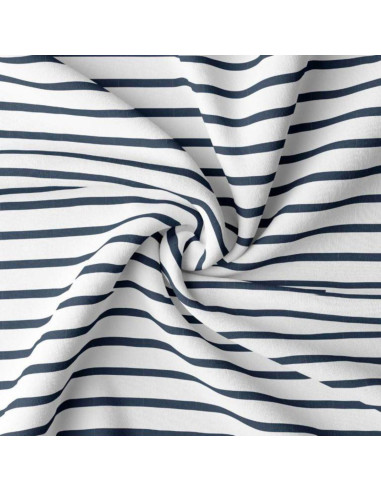 Tecido jersey listrado bretão - Branco e azul