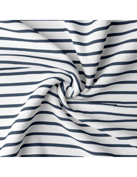 Tecido jersey listrado bretão - Branco e azul