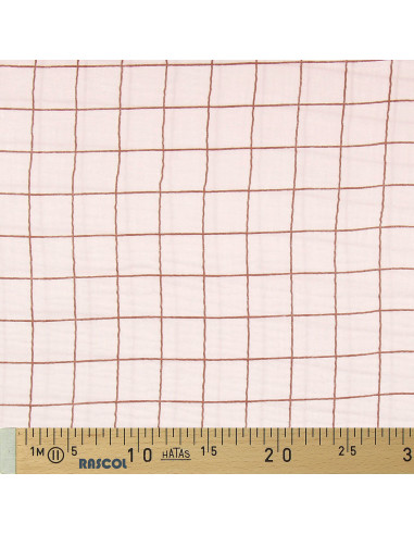 Tecido gaze dupla xadrez - Morganite e fulvo