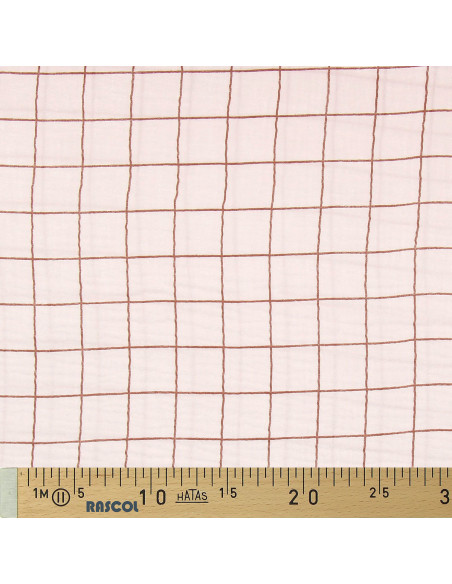 Tecido gaze dupla xadrez - Morganite e fulvo