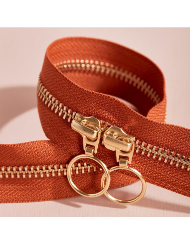Fecho de correr duplo Gold e Chesnut 40 cm - Atelier Brunette