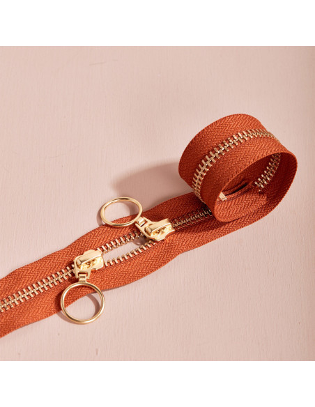 Fecho de correr duplo Gold e Chesnut 40 cm - Atelier Brunette