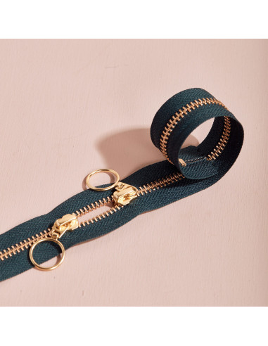 Fecho de correr duplo Gold e Forest 40 cm - Atelier Brunette