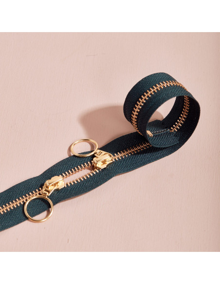 Fecho de correr duplo Gold e Forest 40 cm - Atelier Brunette