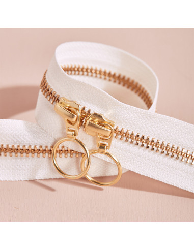 Fecho de correr duplo Gold e Off White 40 cm - Atelier Brunette