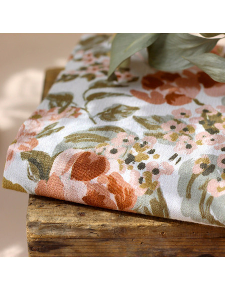 Tecido crepe marroquino de viscose Jardim Branco quebrado - La Maison Naïve